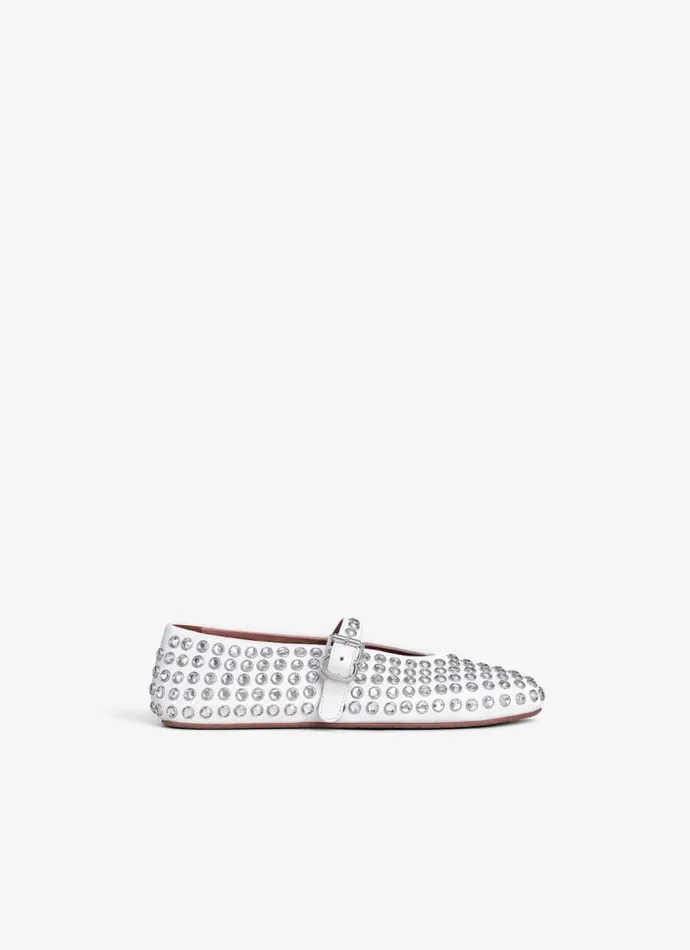 Alaa Flat Shoes Strass Lambskin Ballet Flats White 8211 Women
