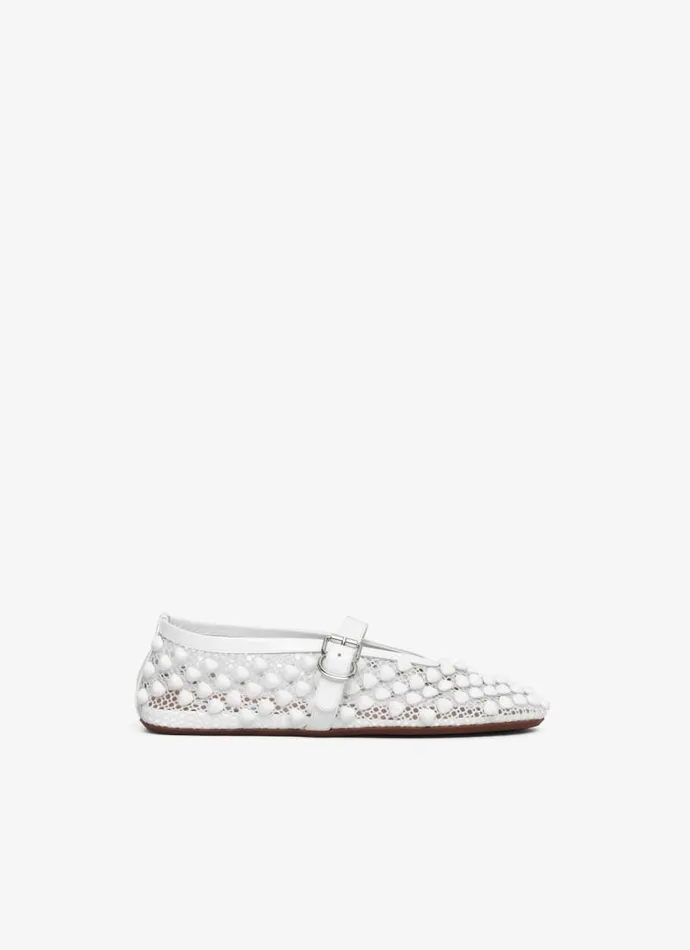 Alaa La Ballerine BALLET FLATS WITH STUDS ON FISHNET White 8211 Women