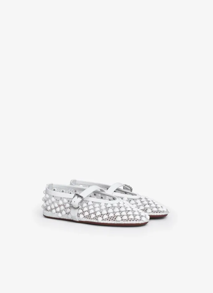Alaa La Ballerine BALLET FLATS WITH STUDS ON FISHNET White 8211 Women Alaa La Ballerine BALLET FLATS WITH STUDS ON FISHNET White 8211 Women