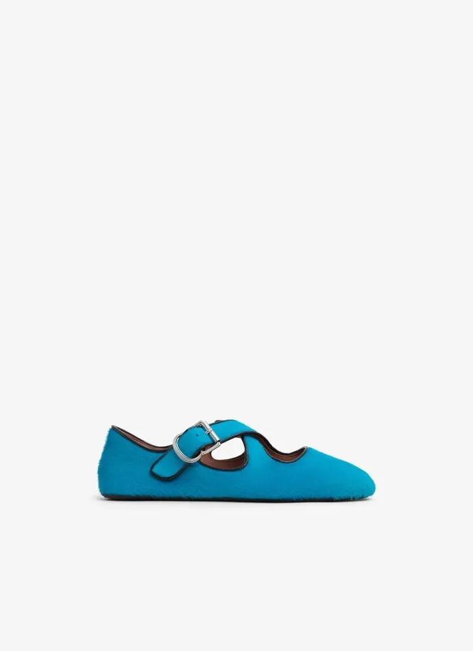 Alaa La Ballerine CRISS CROSS BALLET FLATS IN HAIRCALF Turquoise 8211 Women