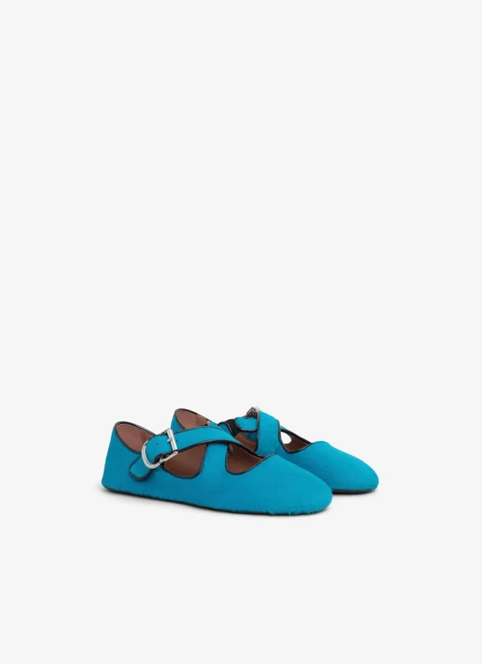 Alaa La Ballerine CRISS CROSS BALLET FLATS IN HAIRCALF Turquoise 8211 Women Alaa La Ballerine CRISS CROSS BALLET FLATS IN HAIRCALF Turquoise 8211 Women