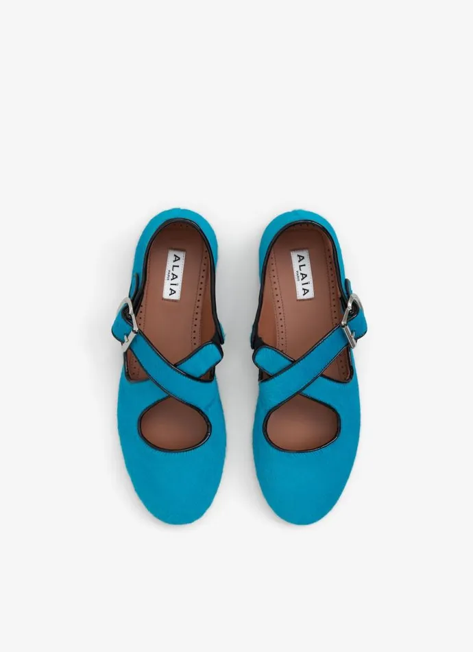 Alaa La Ballerine CRISS CROSS BALLET FLATS IN HAIRCALF Turquoise 8211 Women Alaa La Ballerine CRISS CROSS BALLET FLATS IN HAIRCALF Turquoise 8211 Women