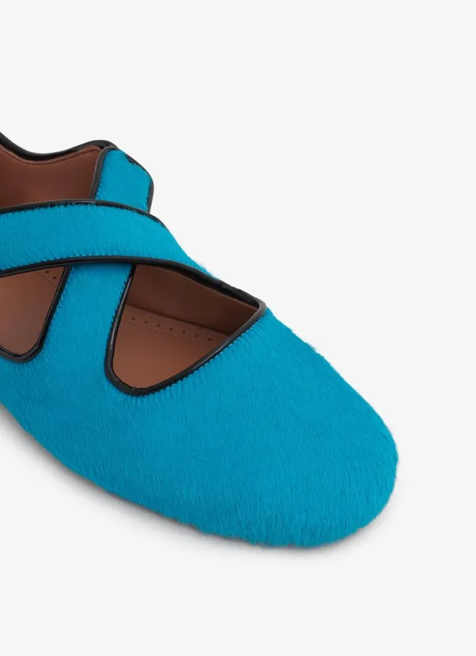 Alaa La Ballerine CRISS CROSS BALLET FLATS IN HAIRCALF Turquoise 8211 Women Alaa La Ballerine CRISS CROSS BALLET FLATS IN HAIRCALF Turquoise 8211 Women