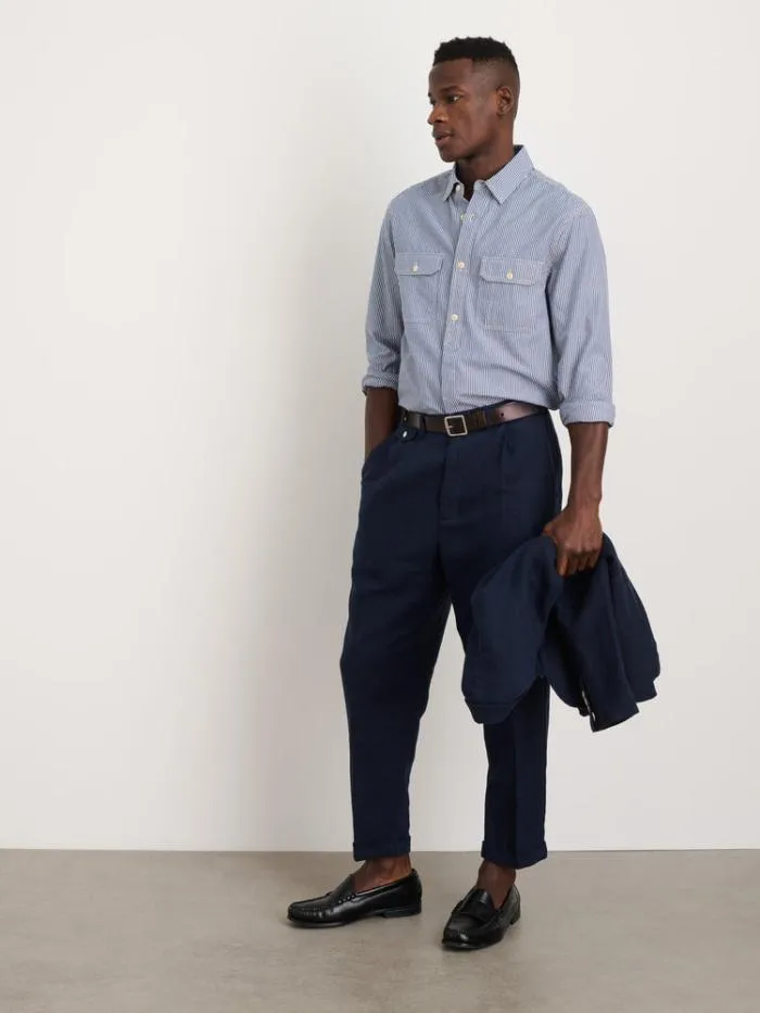 Alex Mill Pants Standard Pleated Pant In Linen Navy 8211 Men