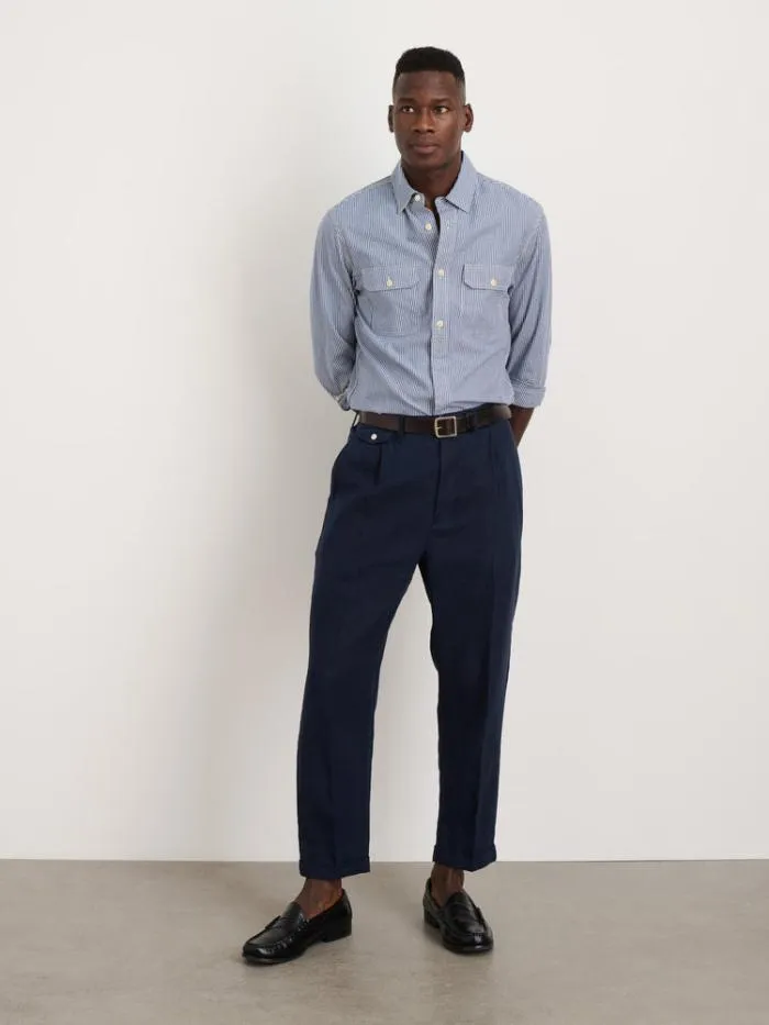 Alex Mill Pants Standard Pleated Pant In Linen Navy 8211 Men