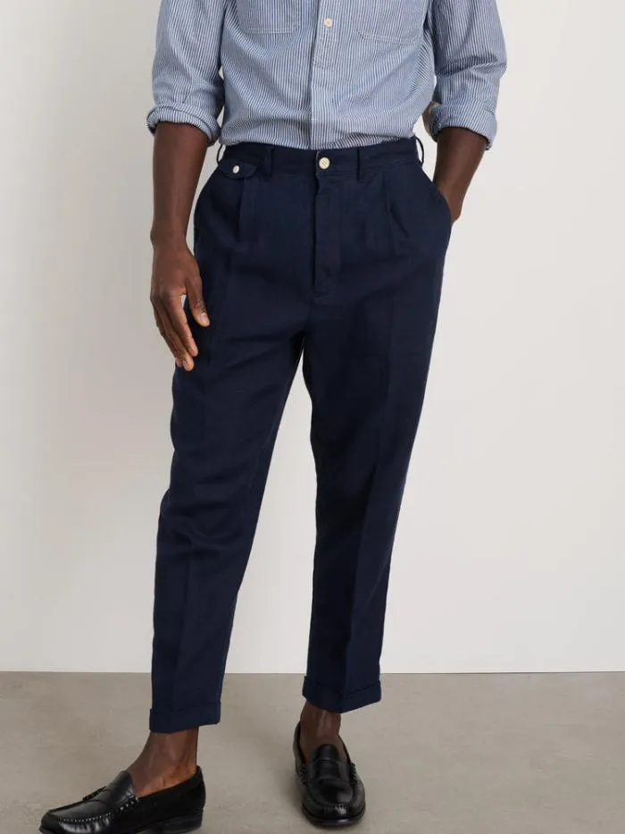 Alex Mill Pants Standard Pleated Pant In Linen Navy 8211 Men