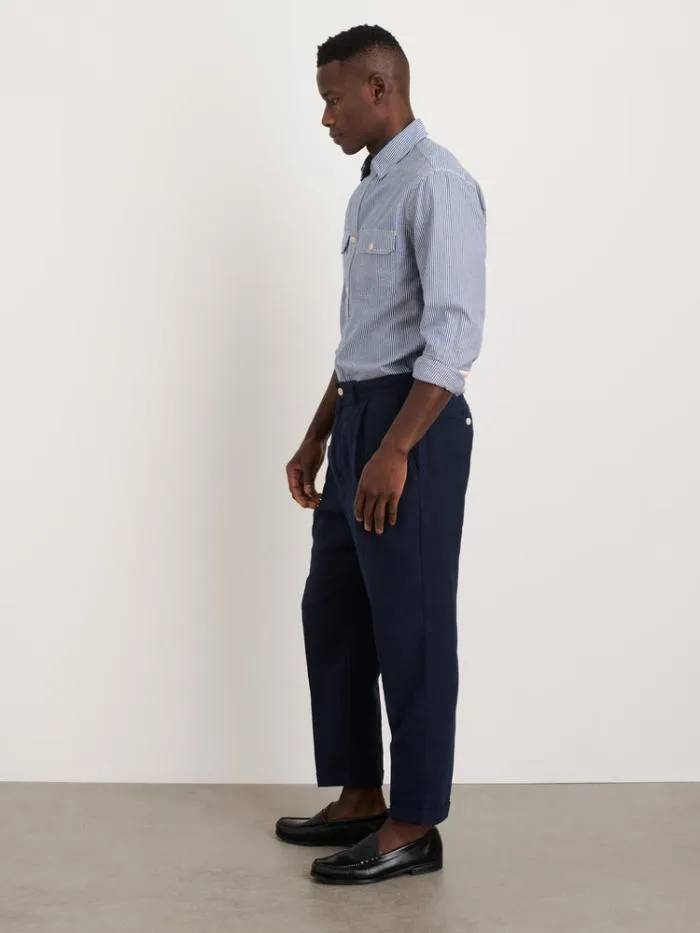 Alex Mill Pants Standard Pleated Pant In Linen Navy 8211 Men