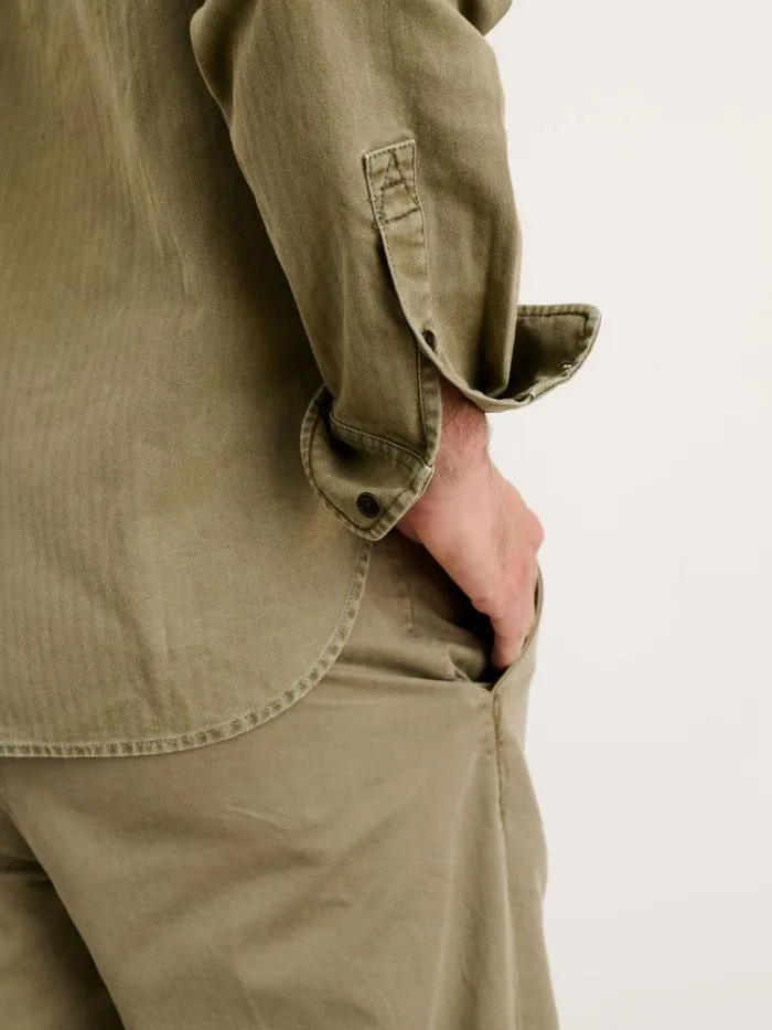 Alex Mill Shirts Ryder Popover In Cotton Herringbone Faded Olive 8211 Men