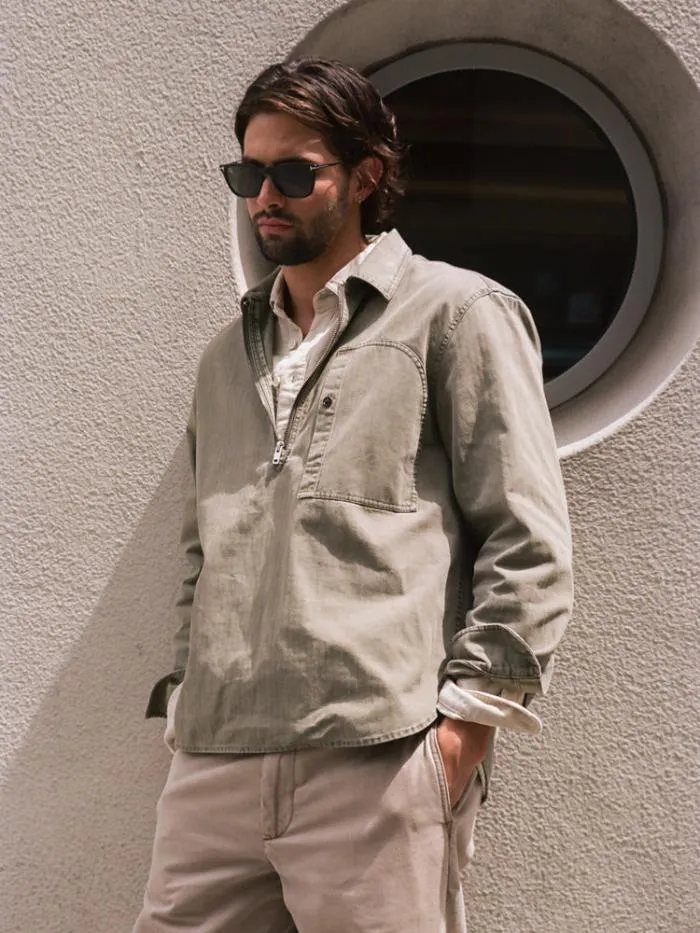 Alex Mill Shirts Ryder Popover In Cotton Herringbone Faded Olive 8211 Men