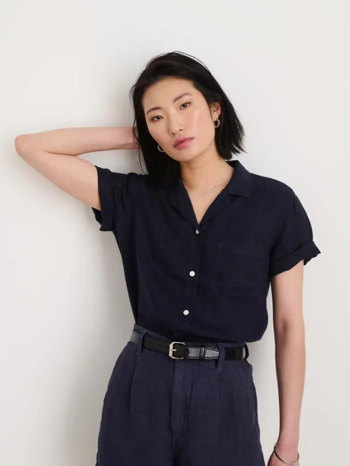 Alex Mill Shirts Tops Maddie Camp Shirt In Linen Dark Navy 8211 Women
