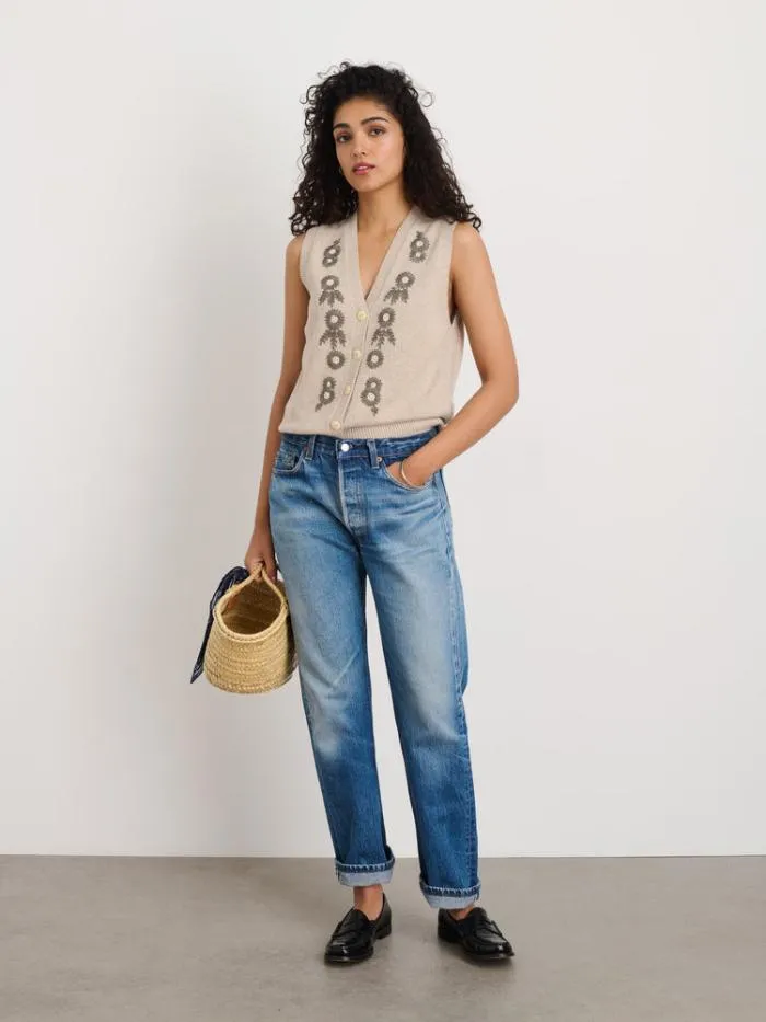 Alex Mill Sweaters Becca Embroidered Vest Oatmeal 8211 Women