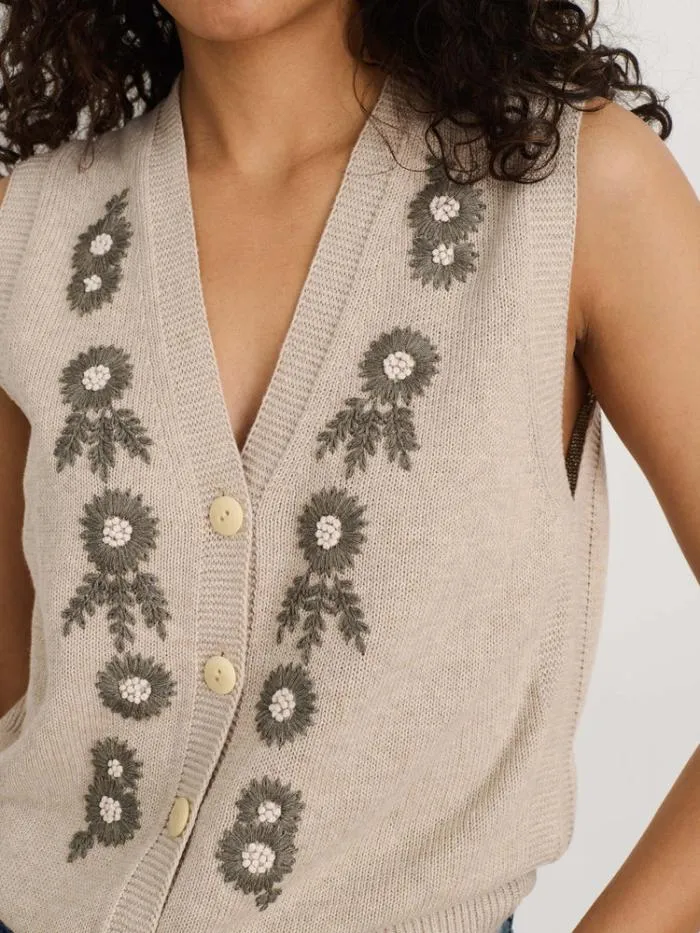 Alex Mill Sweaters Becca Embroidered Vest Oatmeal 8211 Women