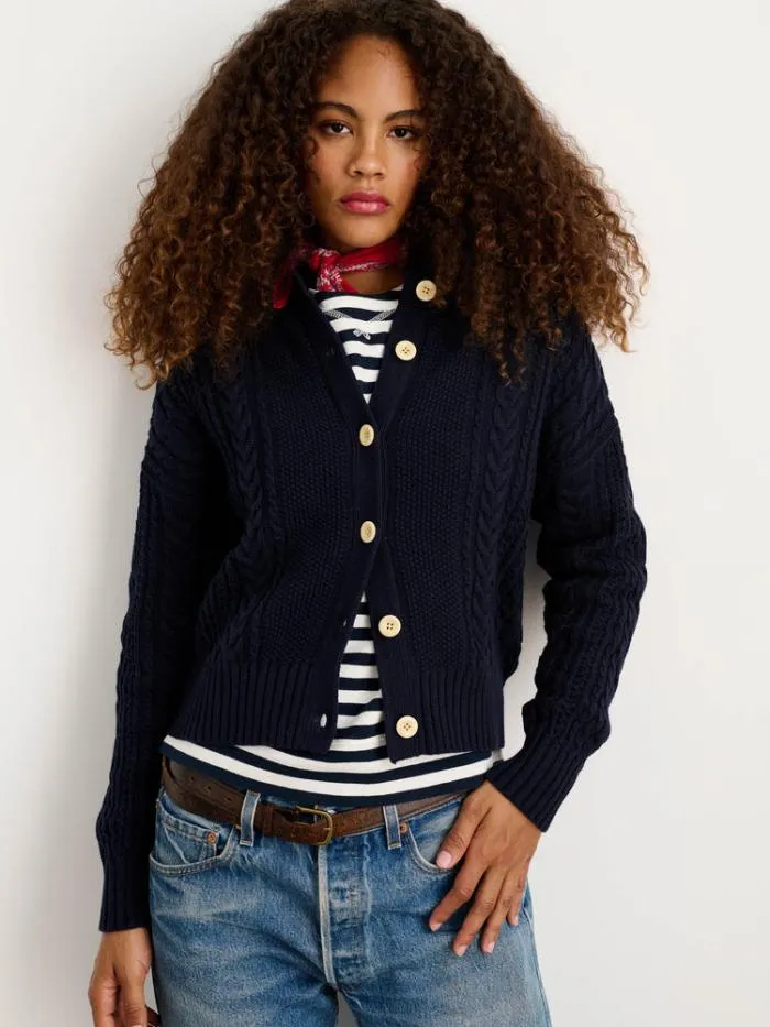 Alex Mill Sweaters Cable Knit Nico Chunky Cardigan Dark Navy 8211 Women
