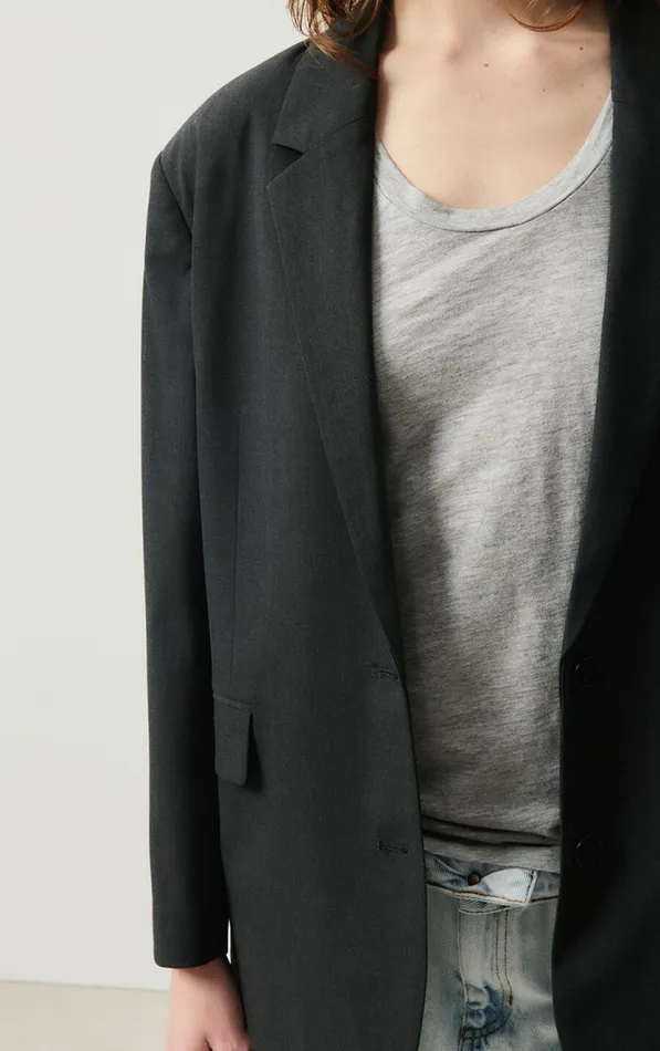 American Vintage Jackets and Blazers Women Blazer Kabird Melange Charcoal American Vintage Jackets and Blazers Women Blazer Kabird Melange Charcoal
