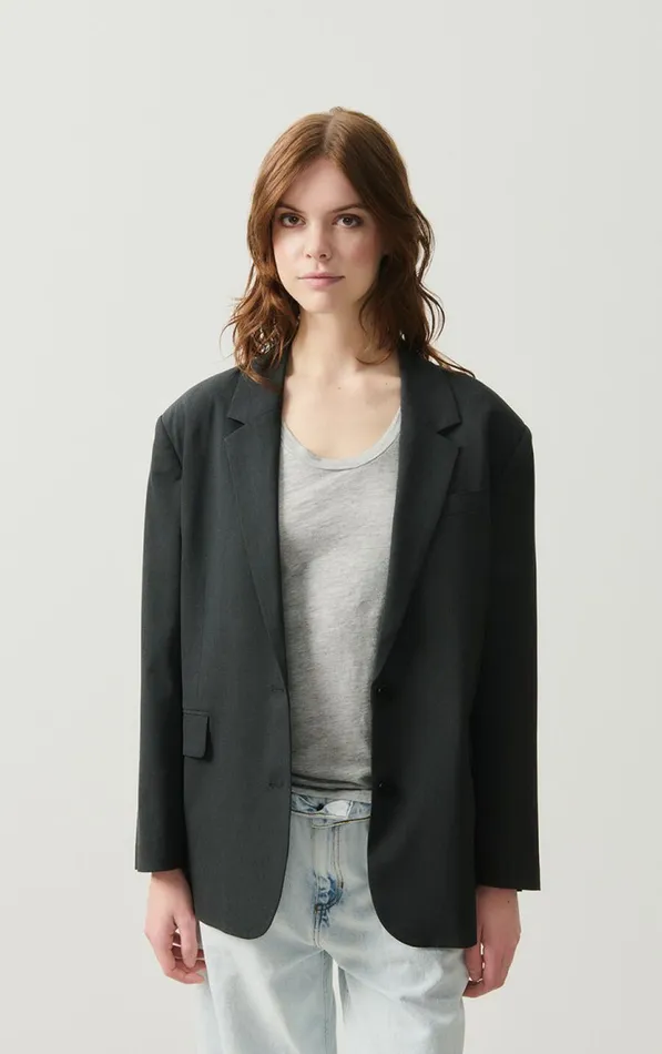American Vintage Jackets and Blazers Women Blazer Kabird Melange Charcoal American Vintage Jackets and Blazers Women Blazer Kabird Melange Charcoal
