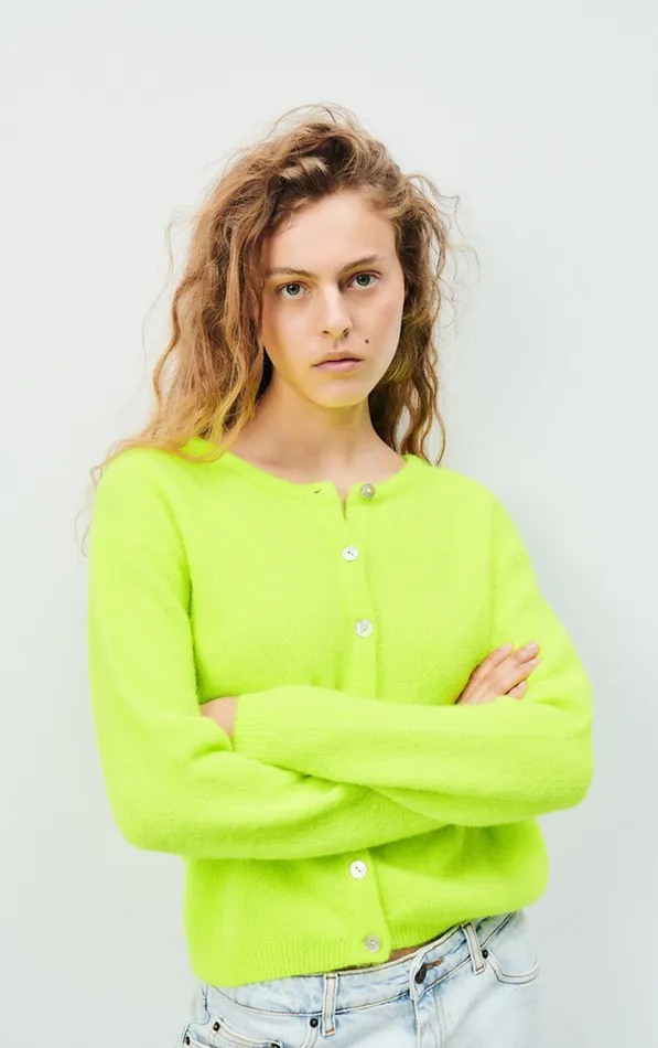 American Vintage Jumpers and Cardigans Women Cardigan Vitow Fluorescent Yellow Melange