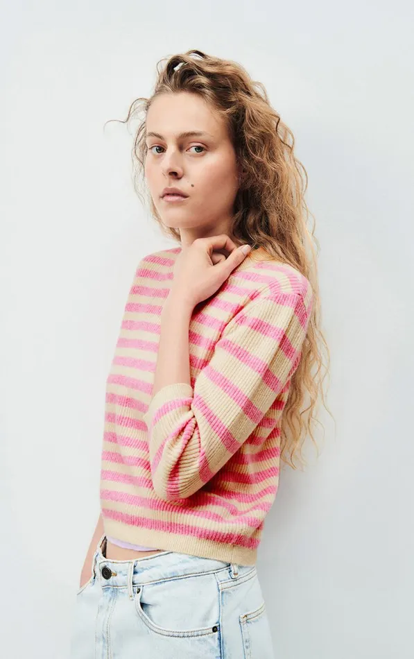 American Vintage Jumpers and Cardigans Women Jumper Raxow Natural Striped Princess Melange