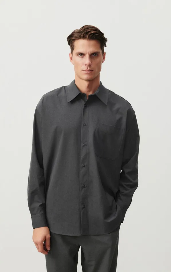American Vintage Shirts Men Shirt Kabird Melange Charcoal