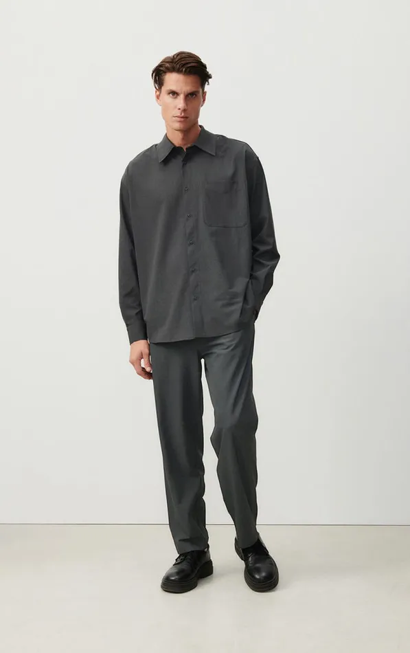 American Vintage Shirts Men Shirt Kabird Melange Charcoal