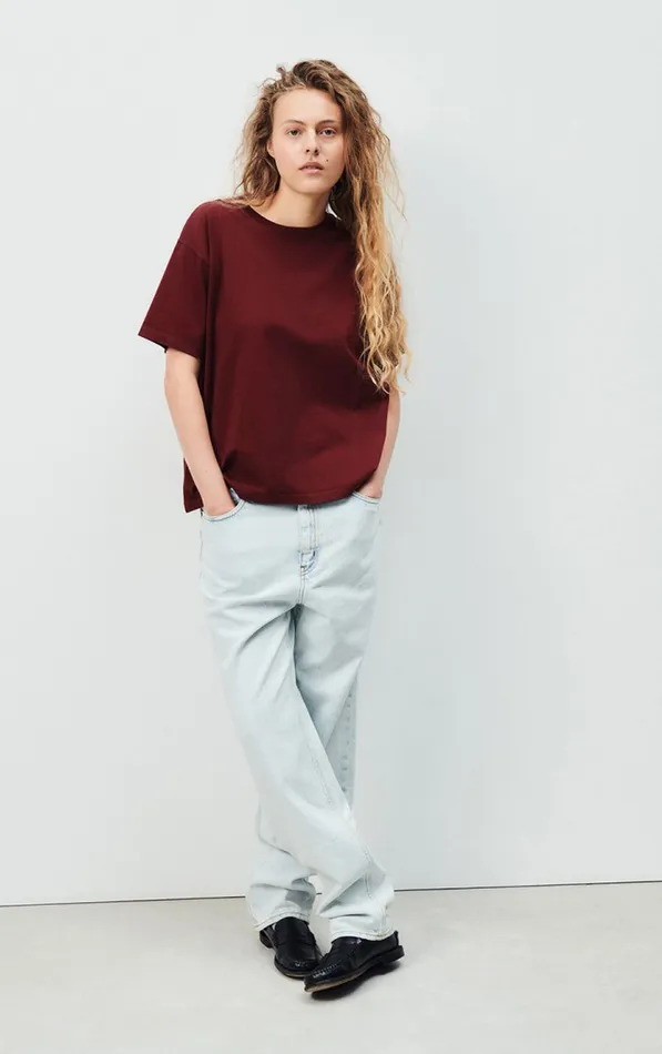 American Vintage Short Sleeve TShirts Women TShirt Fizvalley Vintage Burgundy