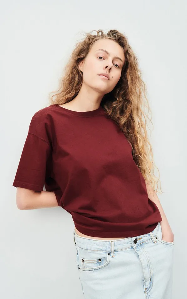 American Vintage Short Sleeve TShirts Women TShirt Fizvalley Vintage Burgundy