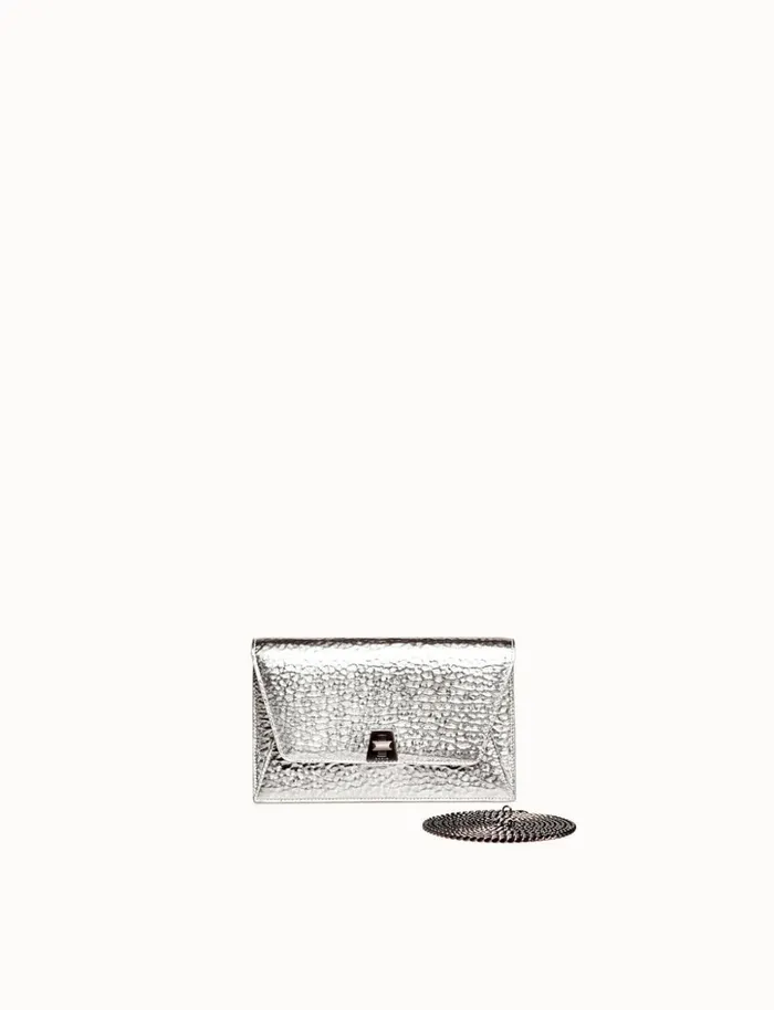 Anouk Envelope In Hammered Leather Inox Women Akris Crossbody Bags