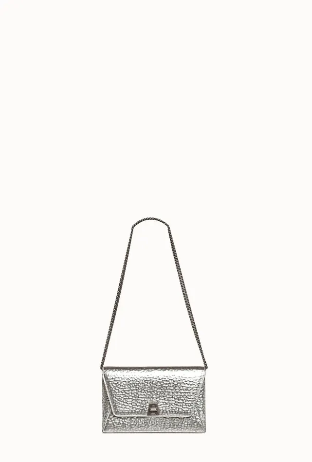 Anouk Envelope In Hammered Leather Inox Women Akris Crossbody Bags