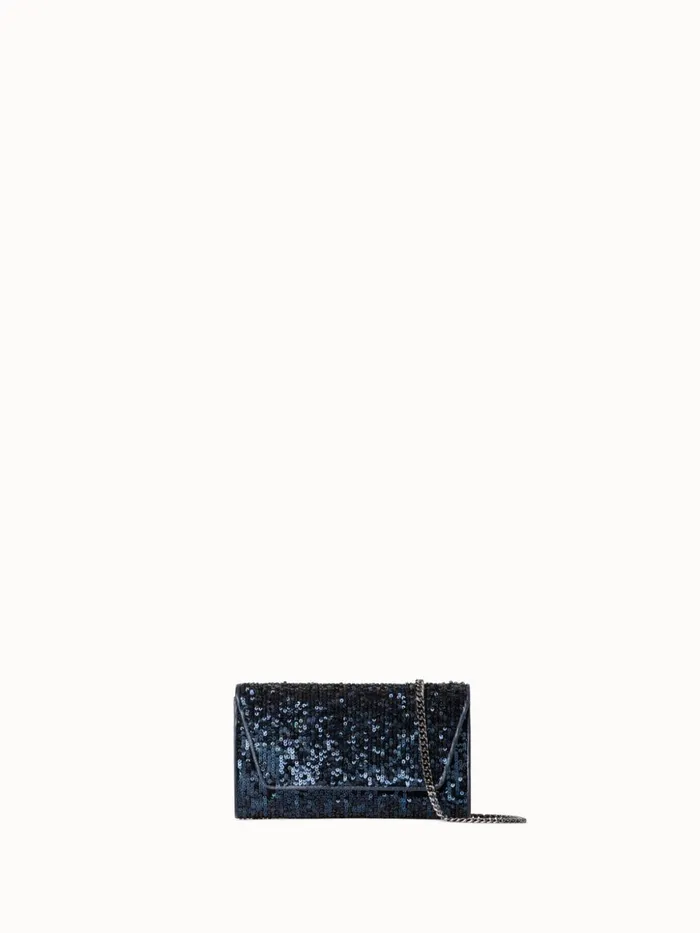 Anouk Mini Clutch In Sequins With Leather Trim Denim Met Women Akris Shoulder Bags