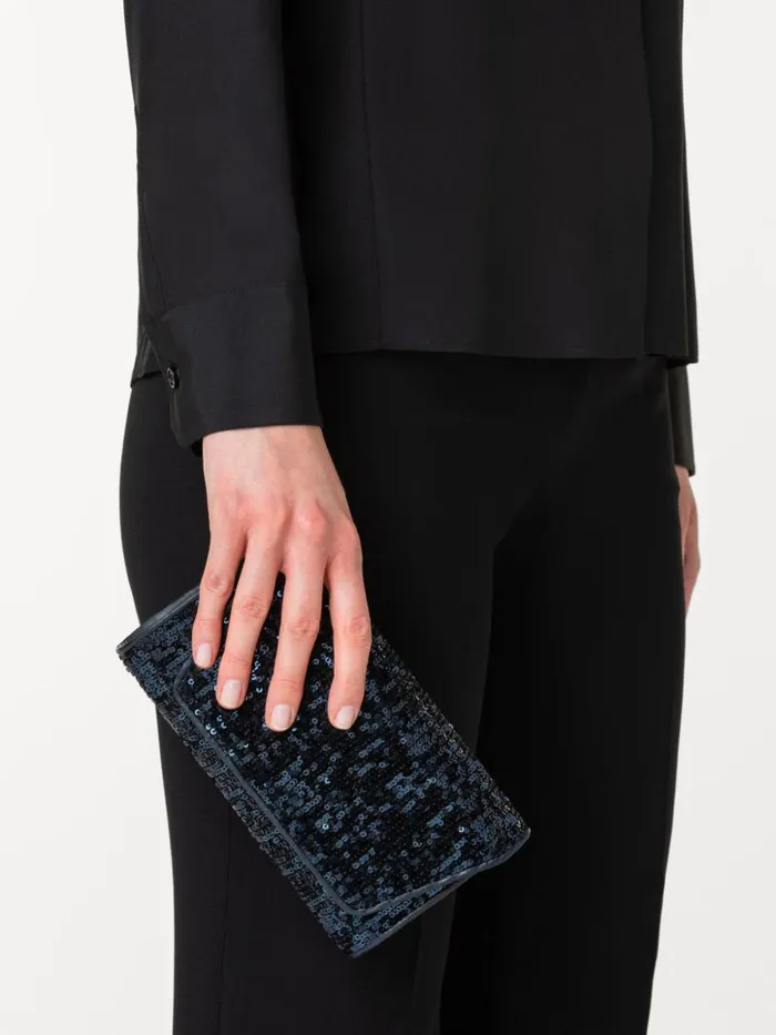 Anouk Mini Clutch In Sequins With Leather Trim Denim Met Women Akris Shoulder Bags