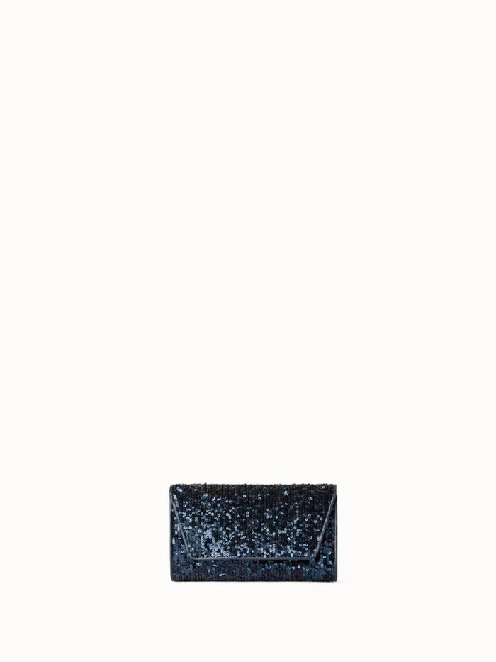 Anouk Mini Clutch In Sequins With Leather Trim Denim Met Women Akris Shoulder Bags