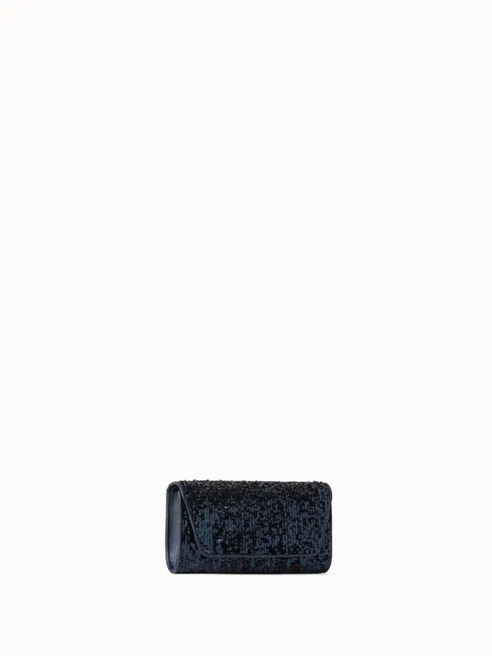 Anouk Mini Clutch In Sequins With Leather Trim Denim Met Women Akris Shoulder Bags