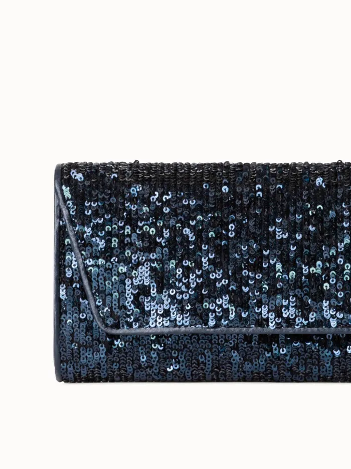Anouk Mini Clutch In Sequins With Leather Trim Denim Met Women Akris Shoulder Bags