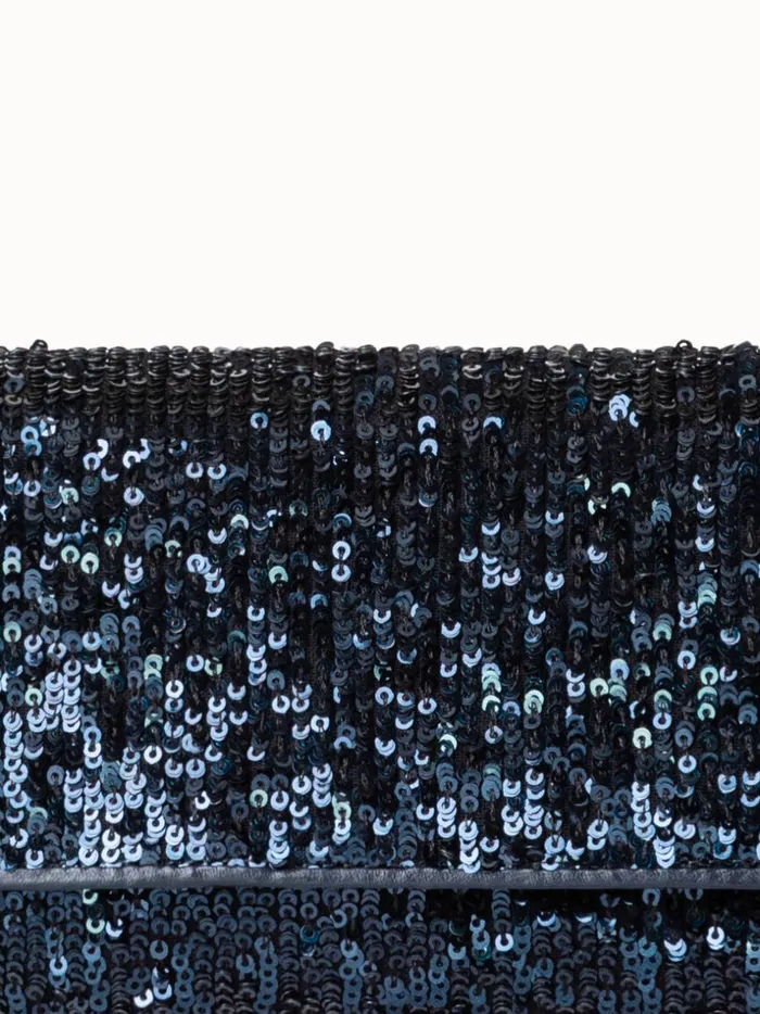 Anouk Mini Clutch In Sequins With Leather Trim Denim Met Women Akris Shoulder Bags