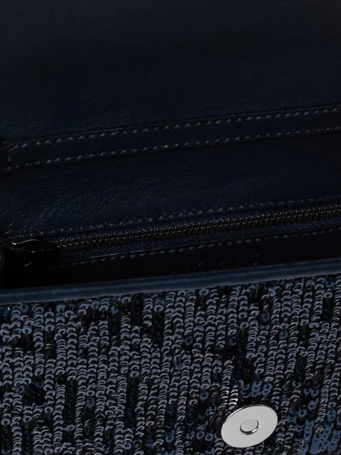 Anouk Mini Clutch In Sequins With Leather Trim Denim Met Women Akris Shoulder Bags