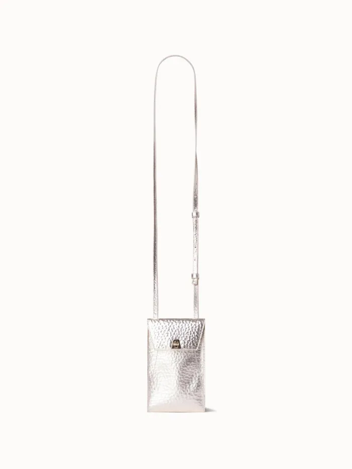 Anouk Phone Pouch In Hammered Leather Stucco Met Women Akris Mini Bags