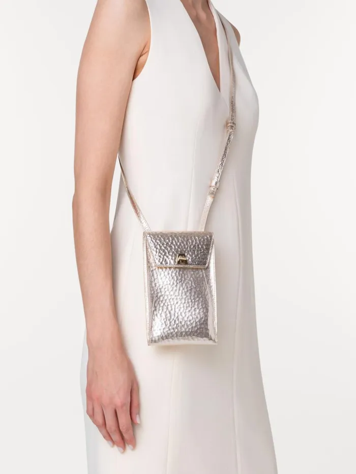 Anouk Phone Pouch In Hammered Leather Stucco Met Women Akris Mini Bags