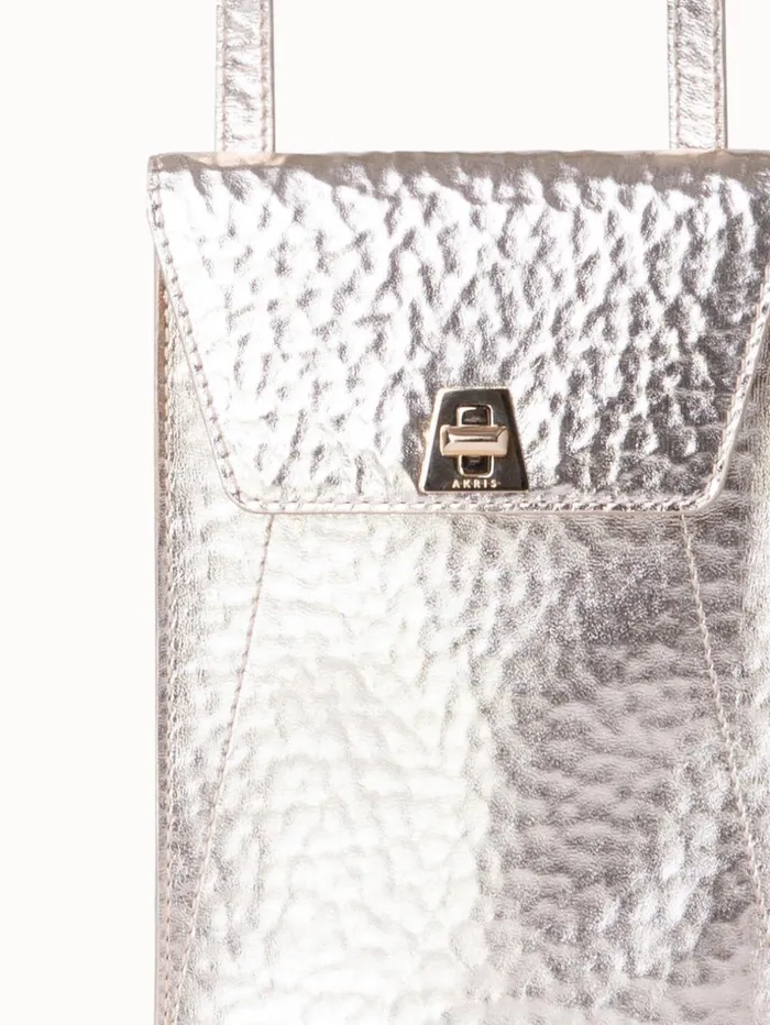 Anouk Phone Pouch In Hammered Leather Stucco Met Women Akris Mini Bags