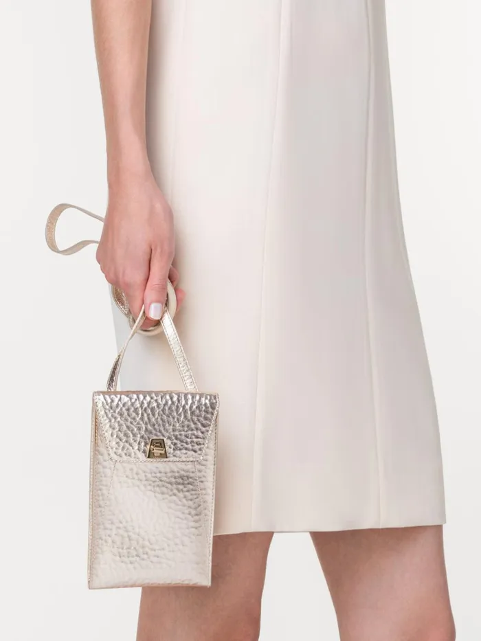 Anouk Phone Pouch In Hammered Leather Stucco Met Women Akris Mini Bags