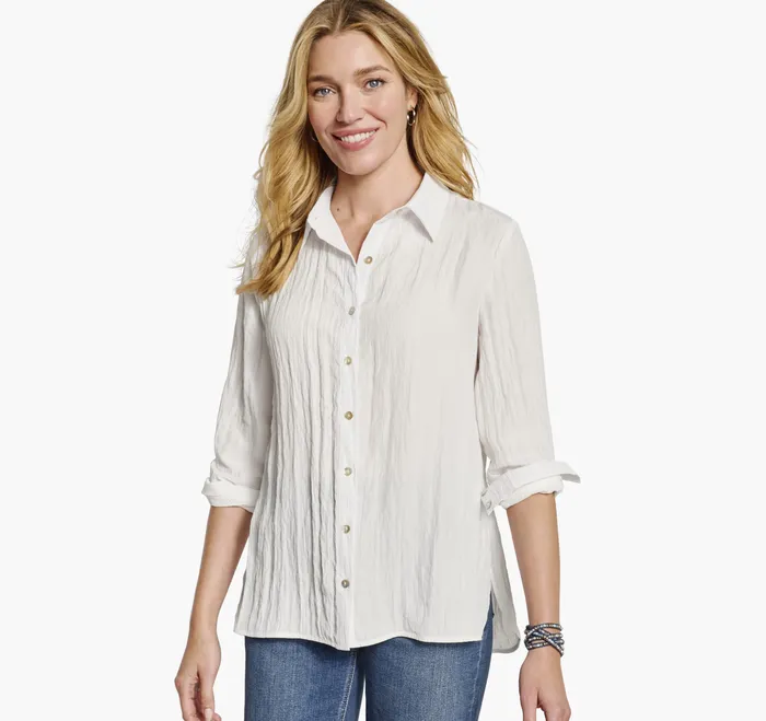Apparel and Accessories Crinkle ButtonFront Shirt White Johnston and Murphy Women