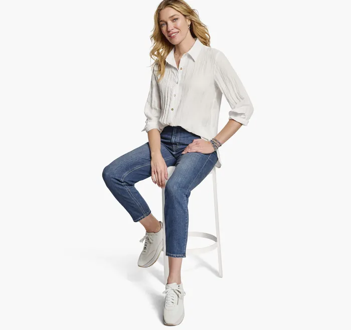 Apparel and Accessories Crinkle ButtonFront Shirt White Johnston and Murphy Women
