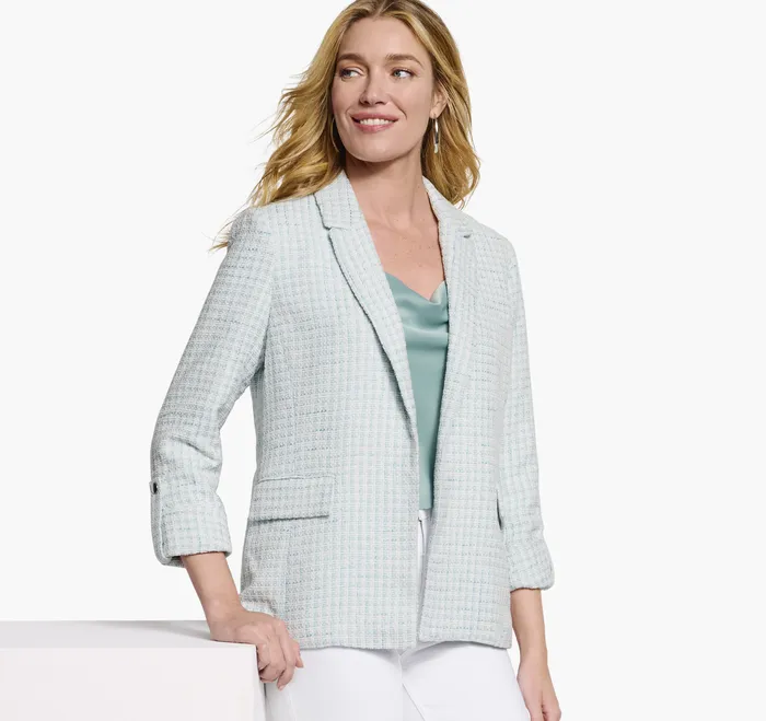 Apparel and Accessories Johnston and Murphy Women Tweed Blazer Light BlueWhite