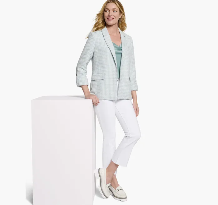 Apparel and Accessories Johnston and Murphy Women Tweed Blazer Light BlueWhite