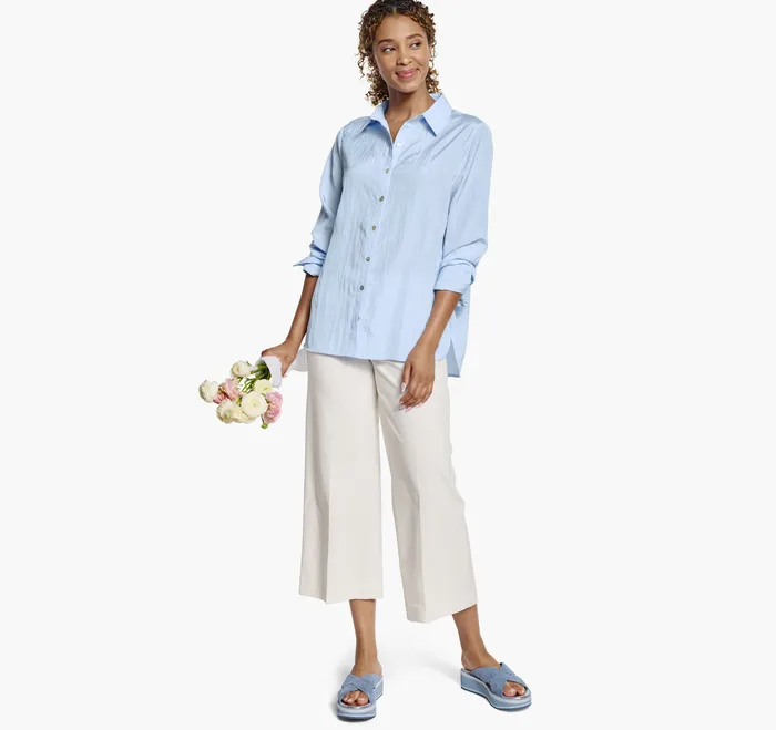 Apparel and Accessories Women Crinkle ButtonFront Shirt Light Blue Johnston and Murphy