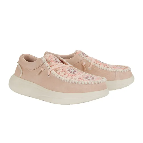 Apparel Platforms heydude Wendy Comf Suede Crochet Pale PinkMulti