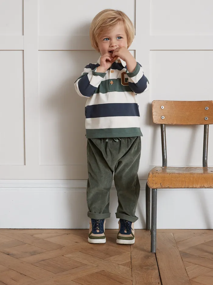 Baby Cyrillus Baby Boy Organic Cotton Rugby Shirt Rayure Vertbleu