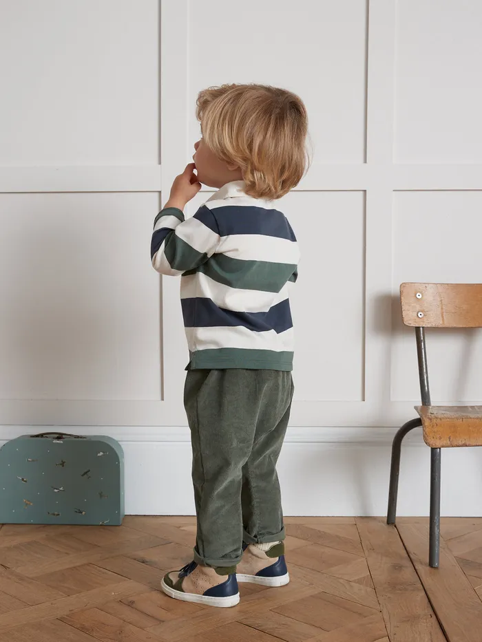 Baby Cyrillus Baby Boy Organic Cotton Rugby Shirt Rayure Vertbleu