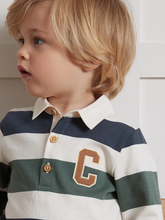 Baby Cyrillus Baby Boy Organic Cotton Rugby Shirt Rayure Vertbleu