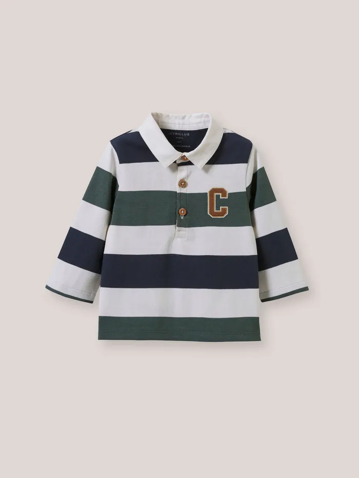 Baby Cyrillus Baby Boy Organic Cotton Rugby Shirt Rayure Vertbleu