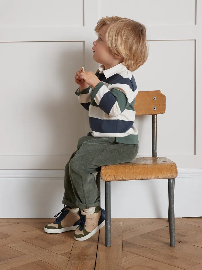 Baby Cyrillus Baby Boy Organic Cotton Rugby Shirt Rayure Vertbleu