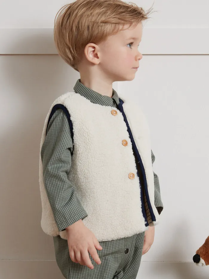 Baby Cyrillus Baby Boy Sleeveless Sherpa Jacket Ecru